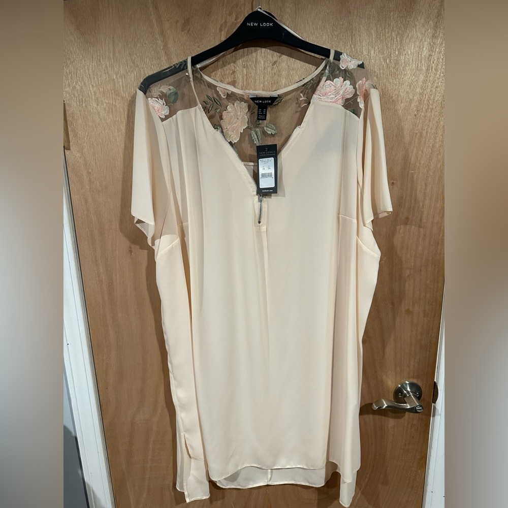 New Look satin top with floral mesh shoulders